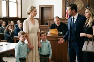 “You’ll Leave With Nothing… And I’ll Take The Kids,” My Husband Said As His Mistress Smiled In Court — But When I Walked In With Our Twin Boys, The Truth About His Company Made Even The Judge Go Silent