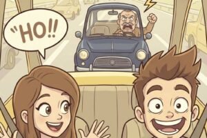 A married couple is driving along a highway doing a steady 40 miles per hour