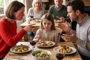 My sister-in-law stood up during dinner and accused me of ch:eating in front of everyone. Then she looked at my little girl and said Robert wasn’t really her father. My husband stayed calm, pressed one button, and within minutes they realized they had made the worst mistake of their lives.