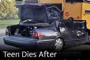 Teen crashes into school bus and dies with phone in hand