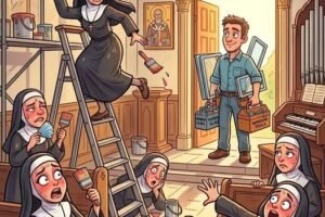 Nuns are painting the chapel on a hot summer day.
