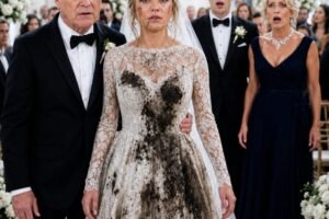 My mother-in-law poured something filthy over my wedding dress and left a note: “Know your place.” In front of 200 guests, I put it on anyway, took my father’s arm, and walked down the aisle without shedding a tear.