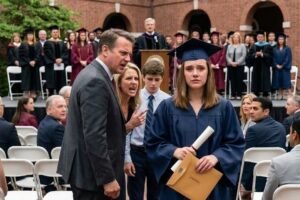 At my own graduation, my father sla:pped me so hard my cap hit the floor. “You don’t deserve that degree,” he spat, while my mother screamed, “You’re just a failure in a gown!”