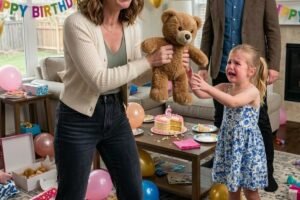 My in-laws sent my 6-year-old daughter a cute brown teddy bear for her birthday. She smiled for a second, then suddenly froze and asked, “Mommy, what is it?