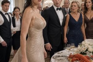 My husband threw a party to celebrate winning a massive project… Just as the lobster was served, a waiter deliberately spilled water on my dress, pulled me outside, and revealed a shocking secret…