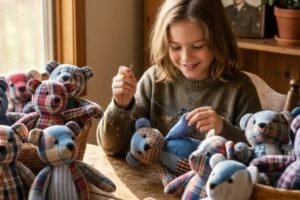 My son sewed 20 teddy bears from his late dad’s shirts for charity. At dawn, 4 deputies showed up—but they didn’t come to arrest him. What they pulled out of their cruiser left me in tears.