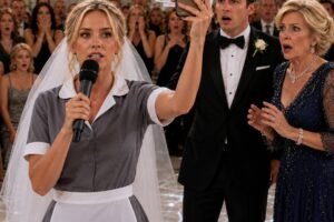 My mother-in-law hid my wedding dress and left me a maid’s uniform along with a note that read, “Know your place”; in front of 200 guests, I wore that outfit, held my father’s hand, and walked down the aisle without crying, revealing a secret that would ruin their lives forever.