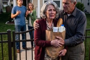I came home from work and found my wife standing outside our own gate, clutching a tiny grocery bag like she had nowhere left to go.