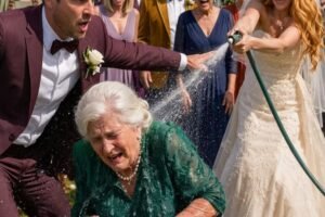 At my wedding, my bride’s family pointed at my mother and laughed. “Look at that pathetic poor woman,” her father sneered. My fiancée grabbed a garden hose. “Let me wash the smell of poverty off her.” The freezing water struck my mother as the guests cheered.
