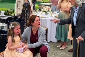 At my cousin’s party, my 7-year-old daughter was mocked for being “poor” and having a “lowly nurse” as her mom. They forced her to sit beside the trash while everyone laughed. Then my husband’s wealthy grandmother f