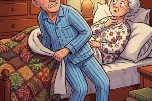 An elderly couple were going to bed